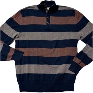 Refectory Striped 1/4 Zip Button Neck Cotton Sweater Pullover Men's L